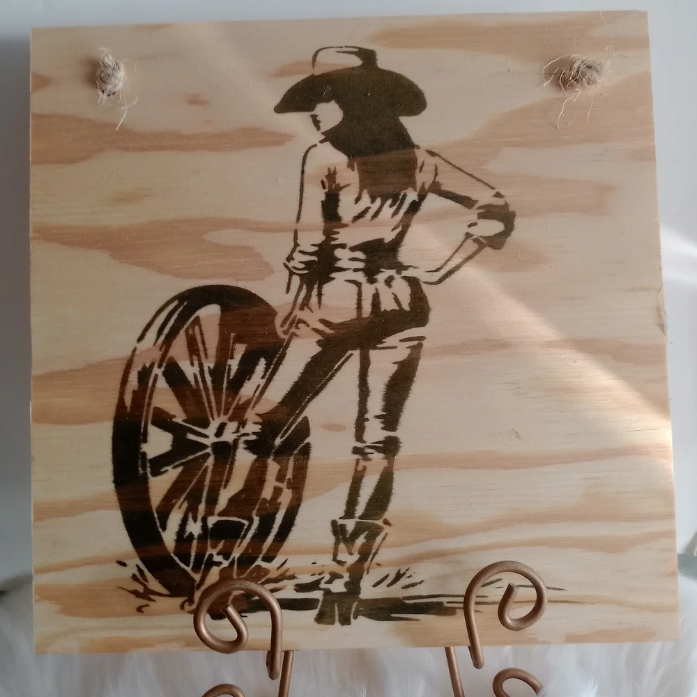 Rustic Cowgirl & Wagon Wheel Wood Burnished Wall Art Home Decor 12